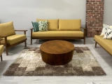 Handcrafted solid spruce round drum coffee table, gallery photo 1