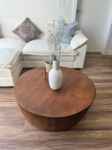 Handcrafted solid spruce round drum coffee table, gallery photo 5