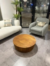 Handcrafted solid spruce round drum coffee table, gallery photo 8