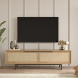 Ocean 63-inch oak UV-print TV console with metal legs, main product photo