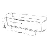 Dimensions diagram for Ocean 63-inch oak UV-print TV console with metal legs