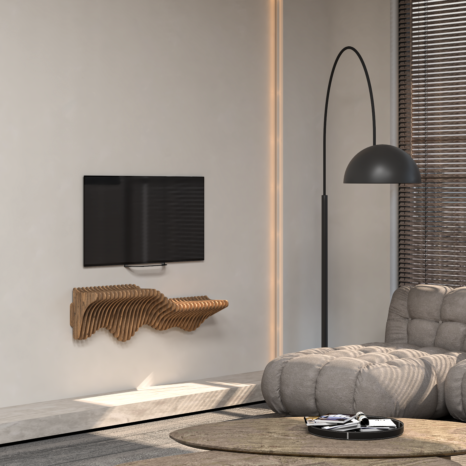 BATAMEX Parametric 36 Wavy Shelf Modern Geometric Wood Wall Piece Oak Color
