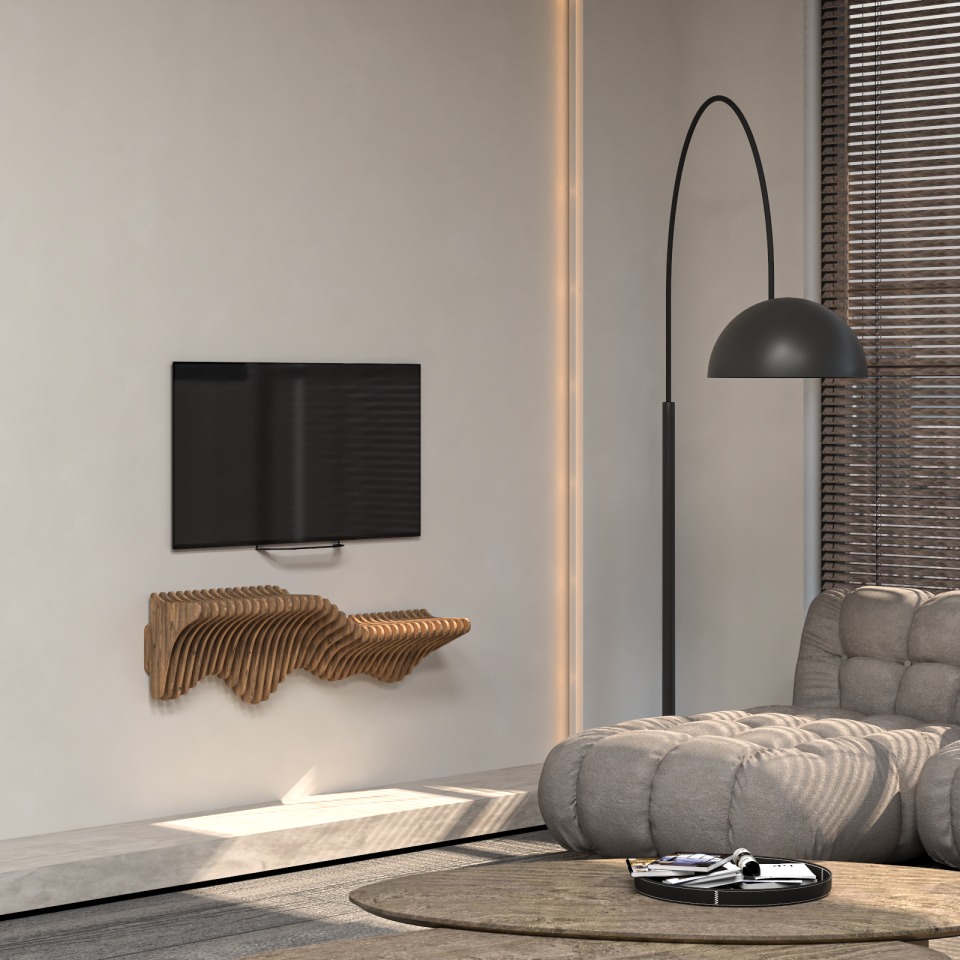 BATAMEX Parametric 36 Wavy Shelf Modern Geometric Wood Wall Piece Oak Color