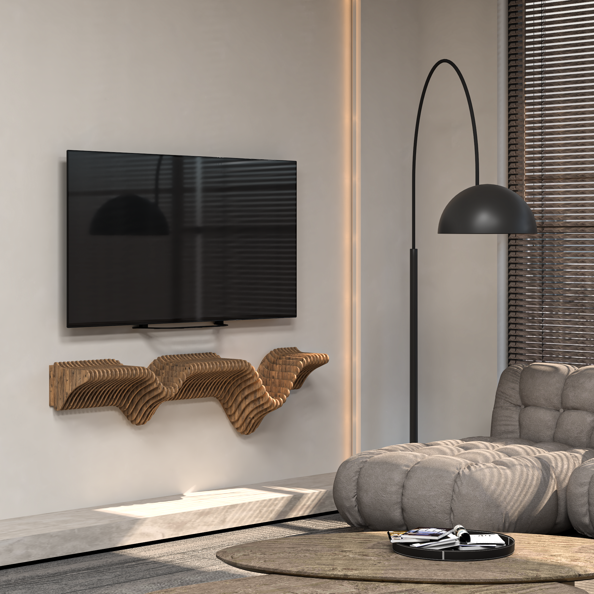 BATAMEX Parametric 40inches Floating Shelf Modern Geometric 3D Wavy Wooden Wall Piece