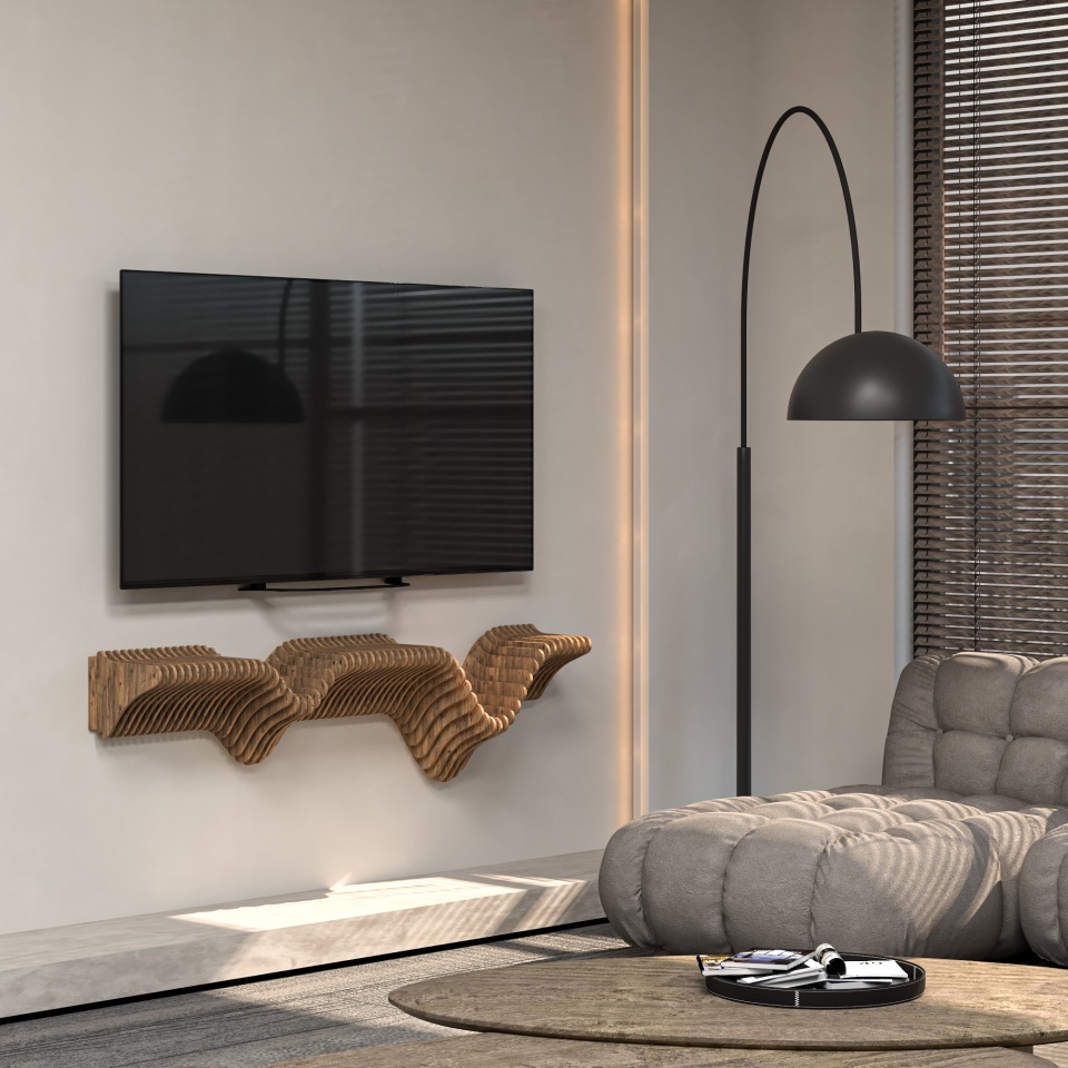 BATAMEX Parametric 40inches Floating Shelf Modern Geometric 3D Wavy Wooden Wall Piece