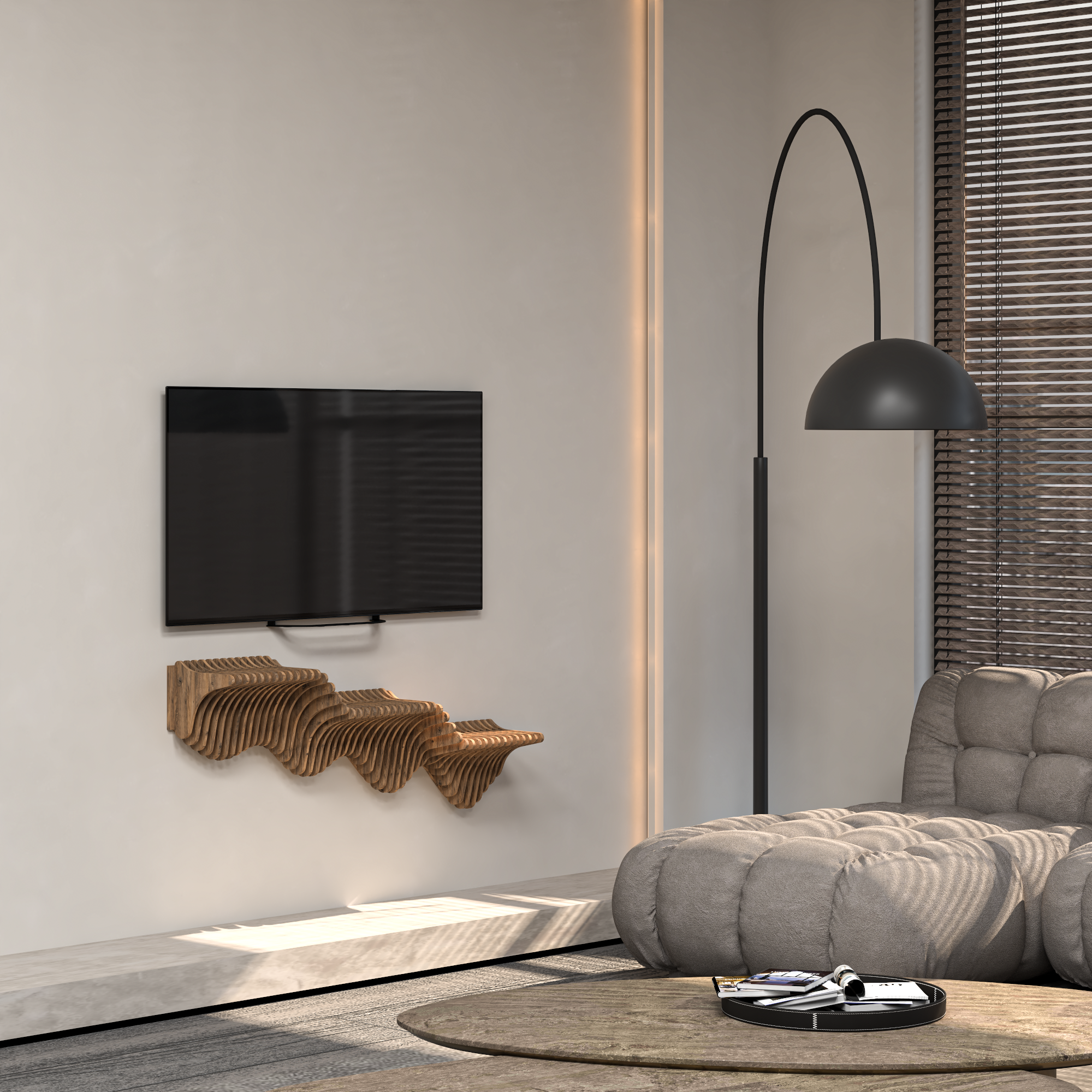 Product image BATAMEX Parametric 40' Floating Shelf Modern Geometric Wooden 3D Wavy Wall Piece