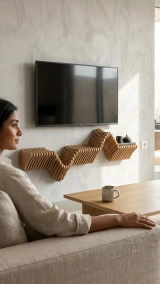 Batamex 48-inch parametric floating shelf in Natural Oak, gallery photo 2