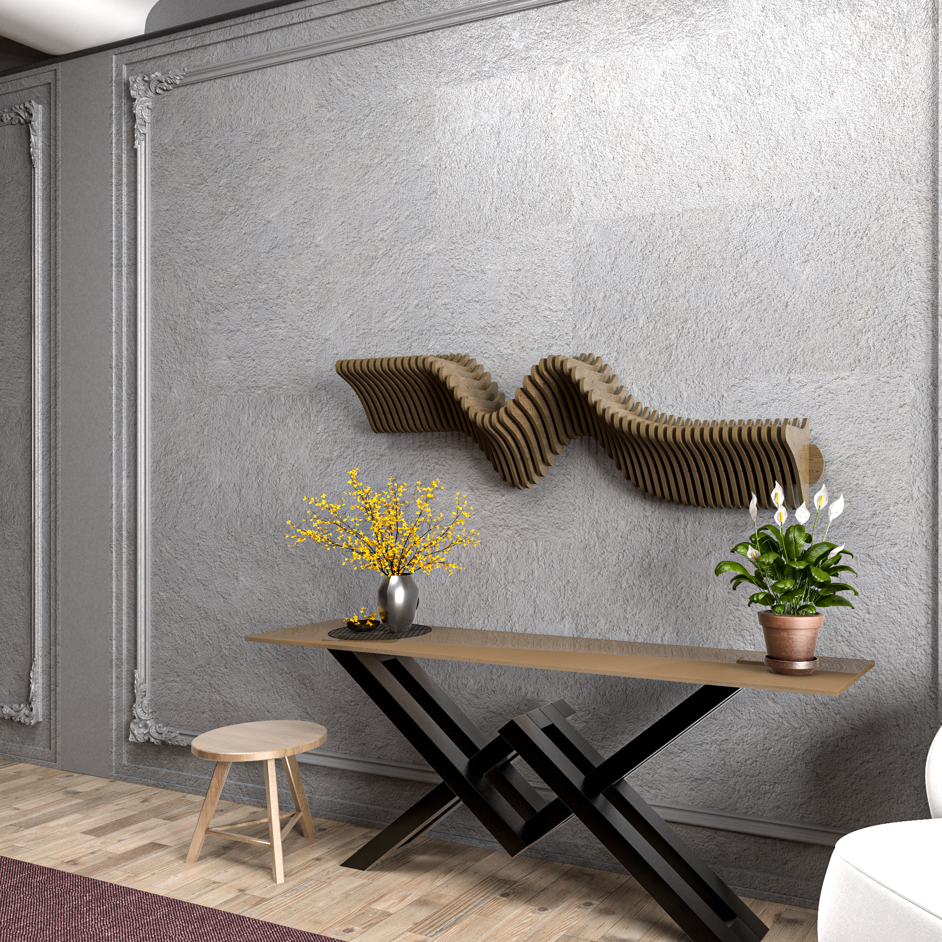 BATAMEX 40" Floating Wavy Shelf Geometric Wooden Wall Decor 3D Design