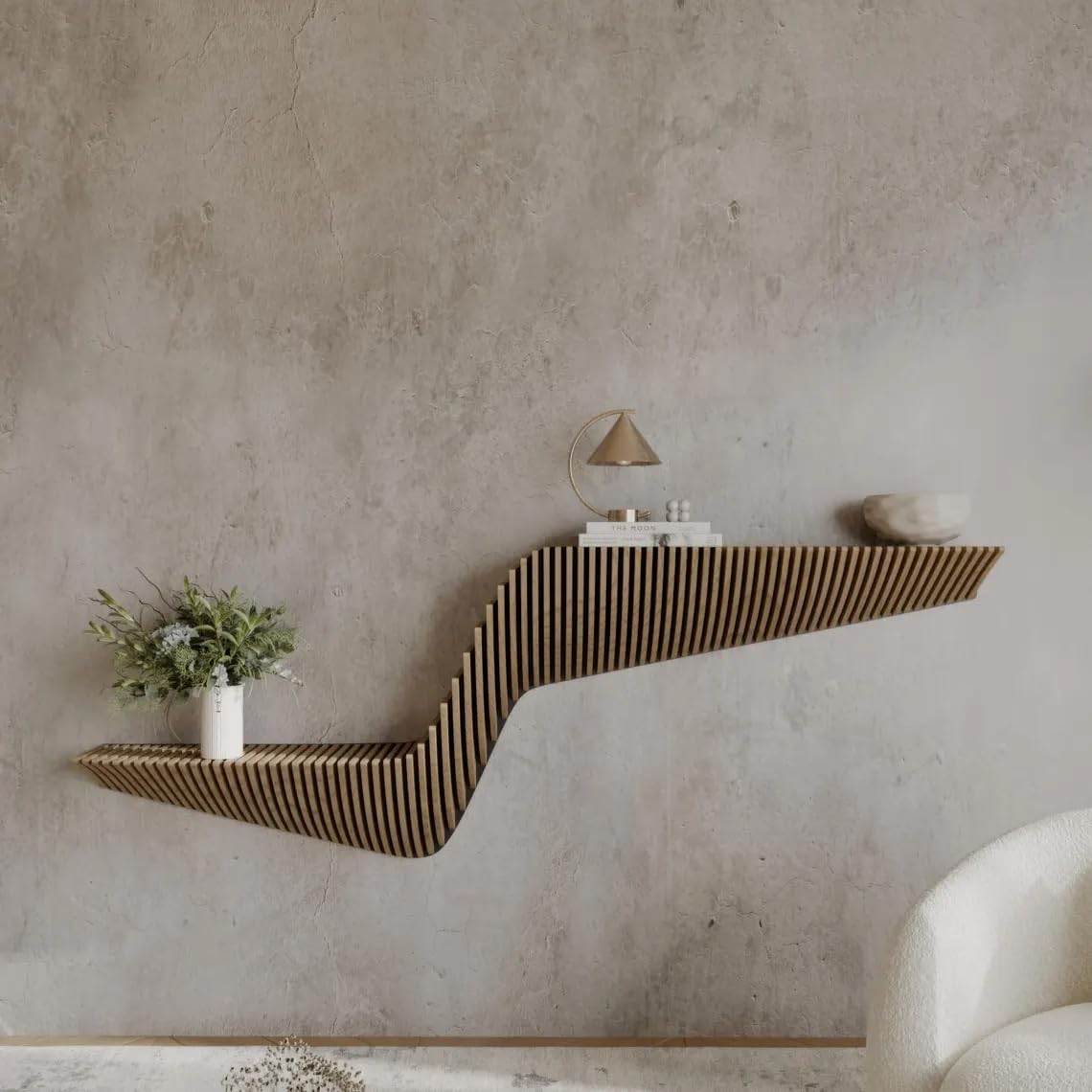 BATAMEX Parametric 57 inch Floating Shelf Geometric Wooden Wall Decor Oak Color