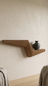 Batamex 57-inch parametric floating shelf, generated lifestyle render