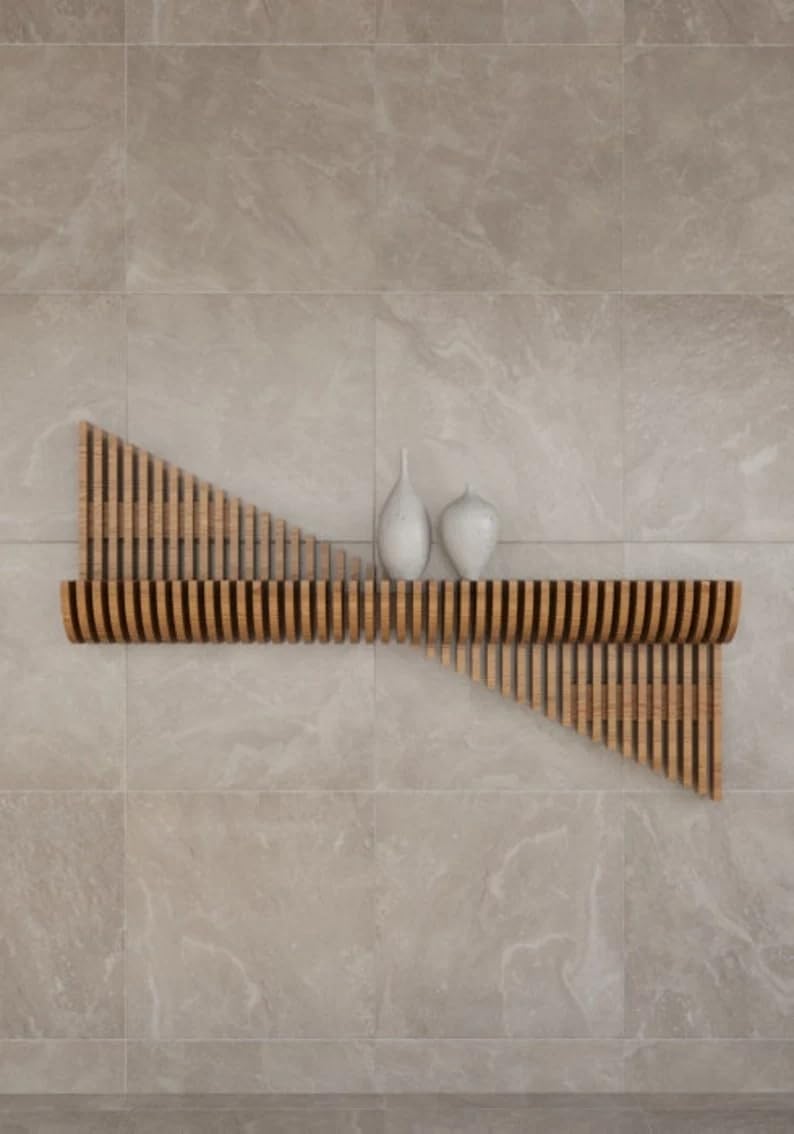 BATAMEX Parametric 60 inch Floating Shelf Geometric Wooden Wall Decor Oak Color