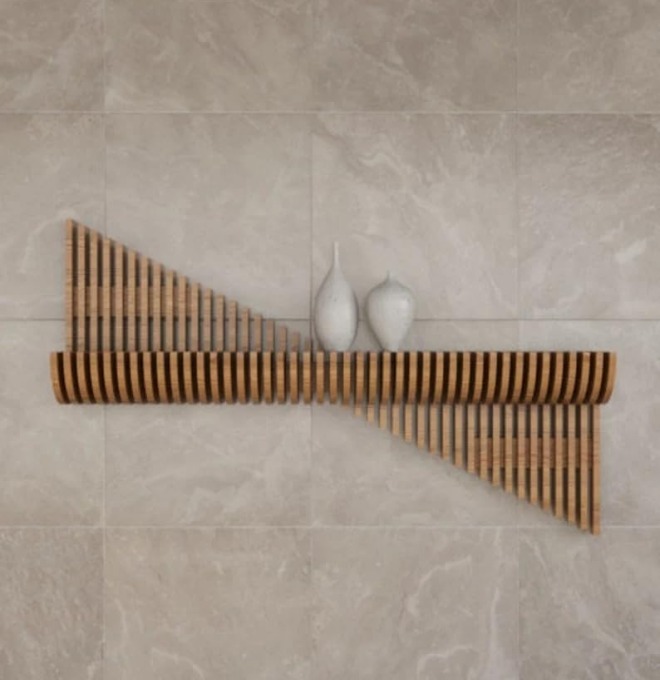 BATAMEX Parametric 60 inch Floating Shelf Geometric Wooden Wall Decor Oak Color