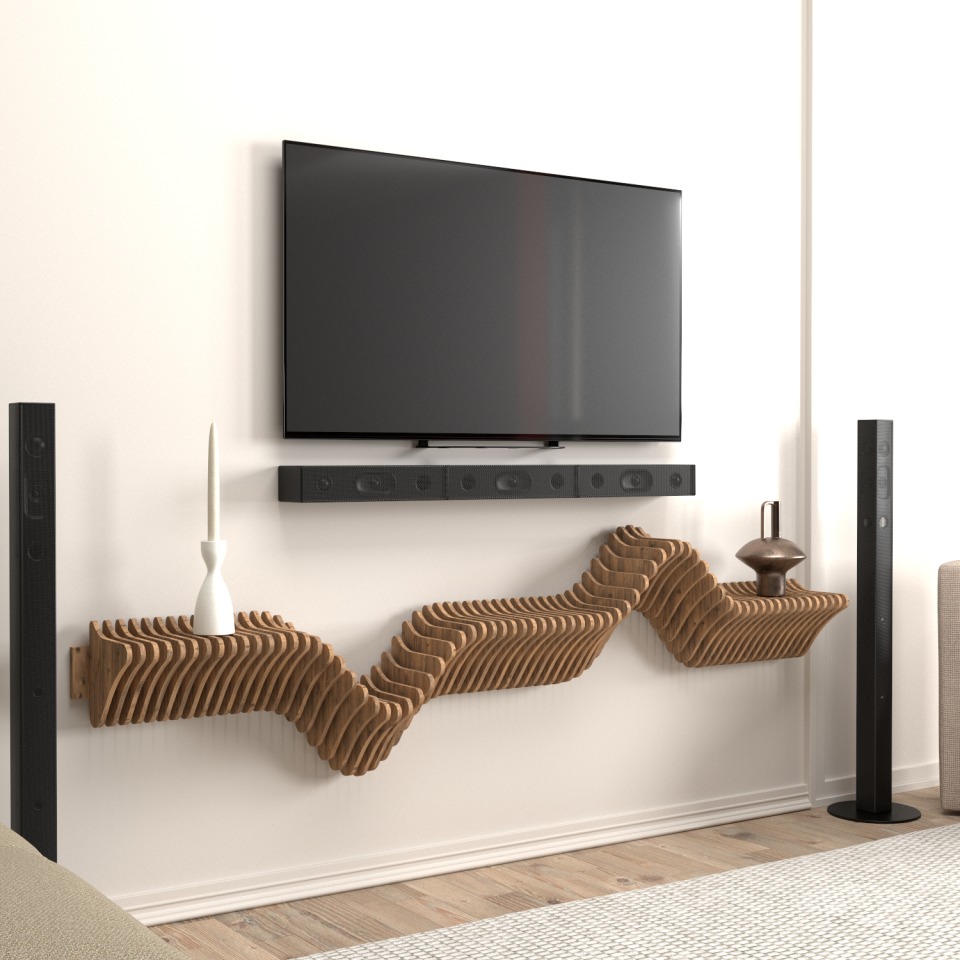 BATAMEX Parametric 63' Floating Shelf Modern Geometric Wooden 3D Wavy Wall Piece