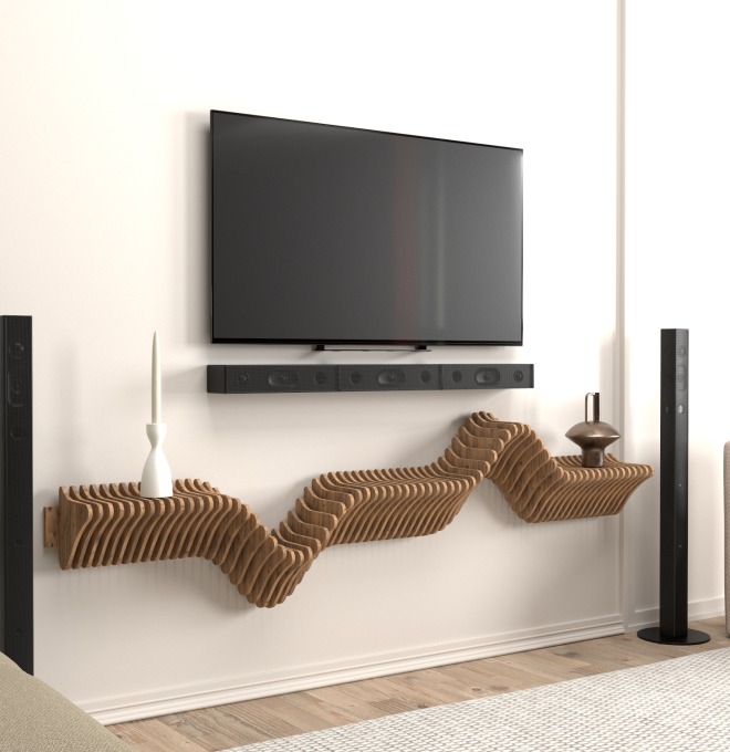 BATAMEX Parametric 63' Floating Shelf Modern Geometric Wooden 3D Wavy Wall Piece