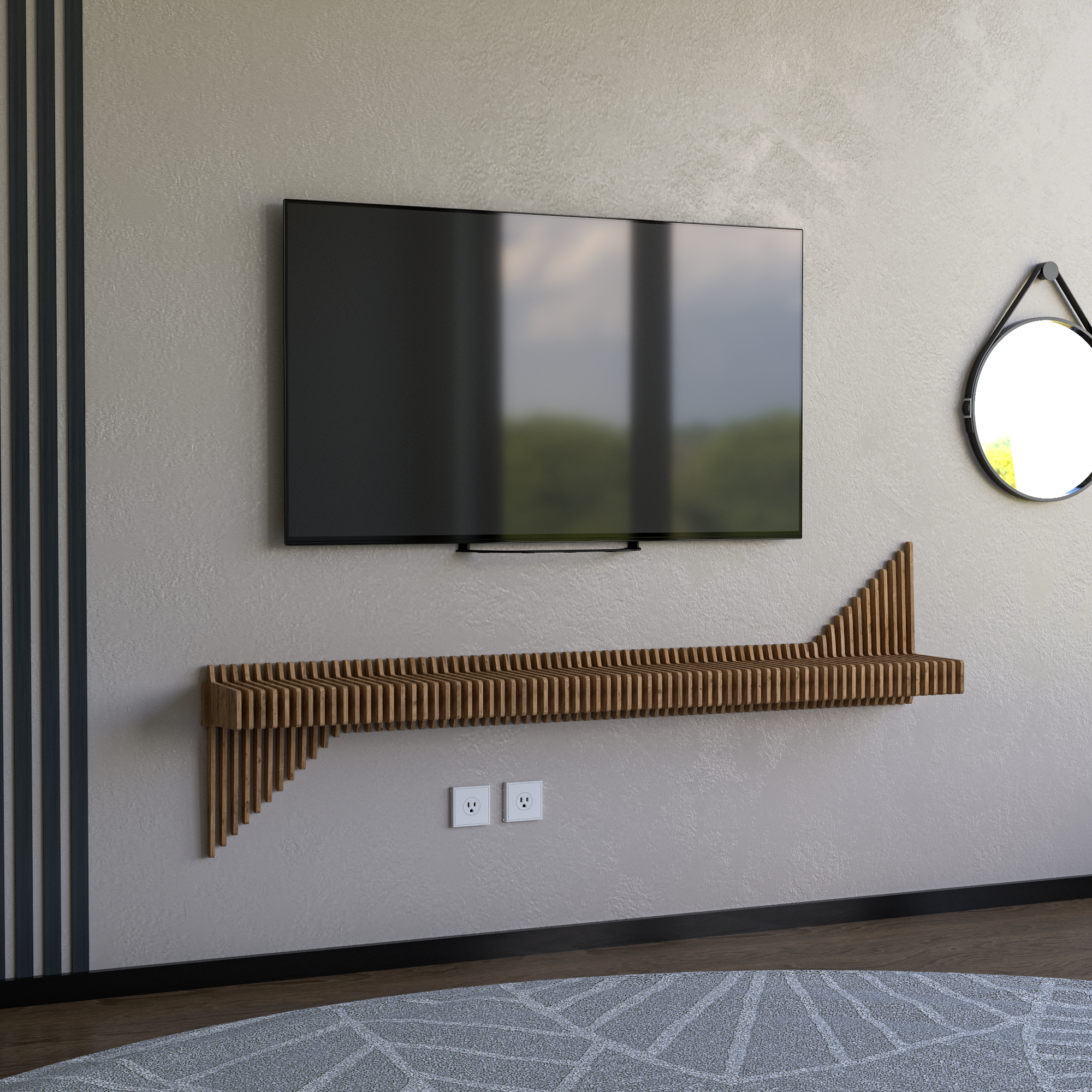 BATAMEX Parametric 65 inch Floating Shelf Modern Geometric Wall Decor Oak Color