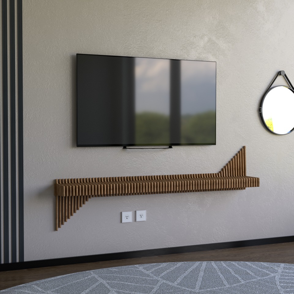 BATAMEX Parametric 65 inch Floating Shelf Modern Geometric Wall Decor Oak Color