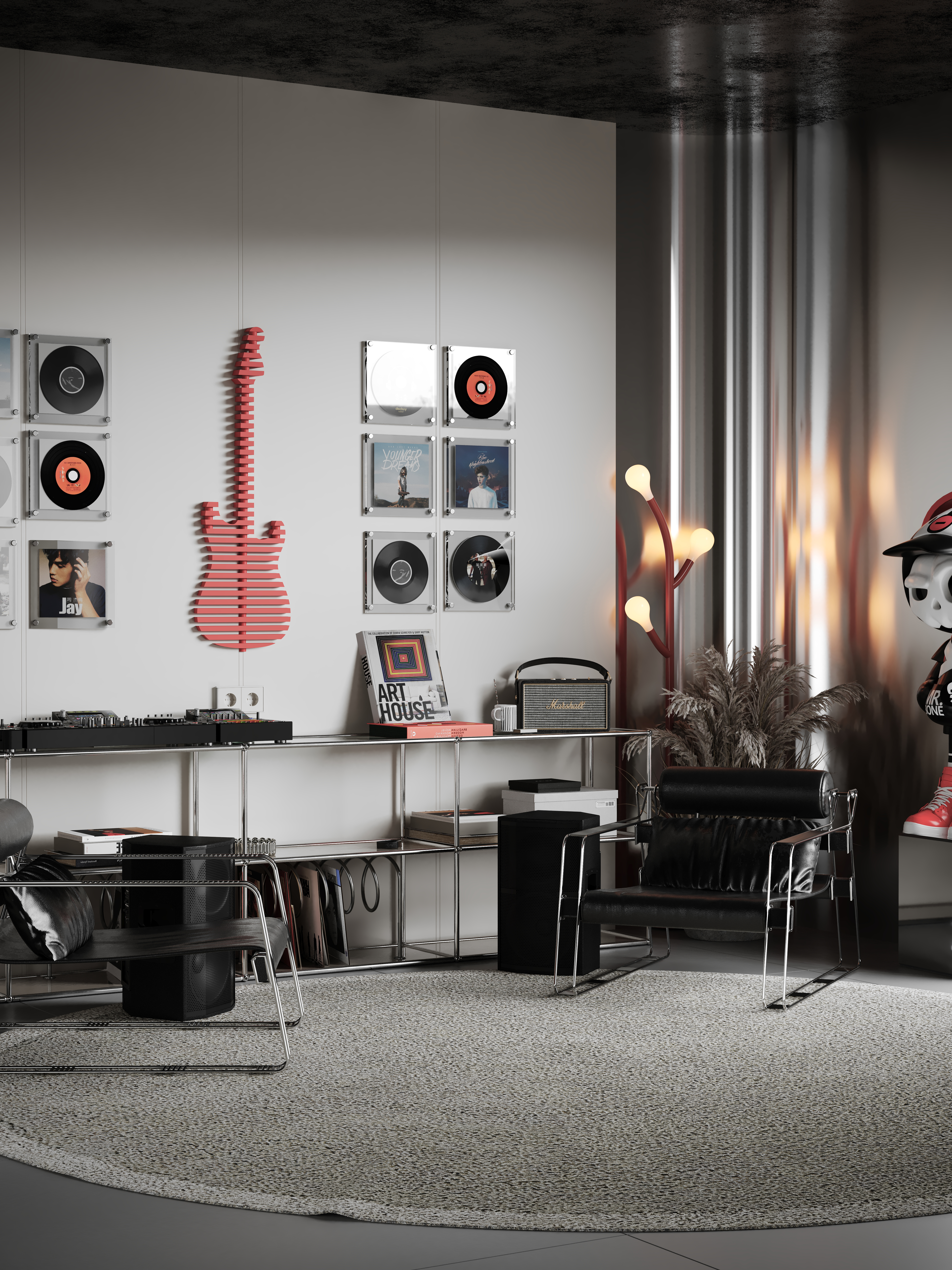 BATAMEX Elvis Parametric 3D Guitar Wall Decor Modern Sculptural Wall Art Contemporary Architectural Wall Decor for Living Room, Office & Commercial Interiors (Red)