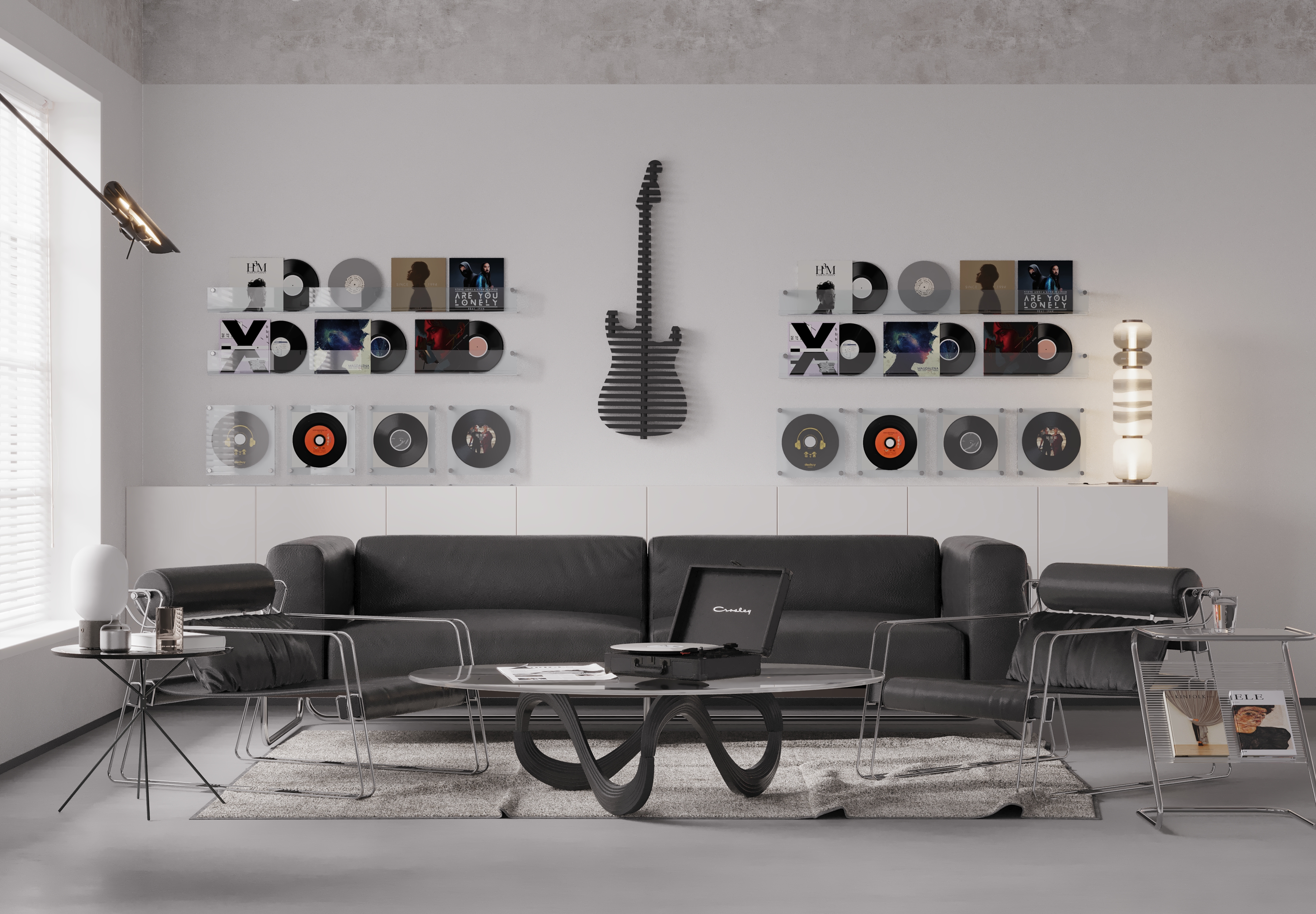 BATAMEX Elvis Parametric 3D Guitar Wall Decor Modern Sculptural Wall Art Contemporary Architectural Wall Decor for Living Room Office and Commercial Interiors (Black)