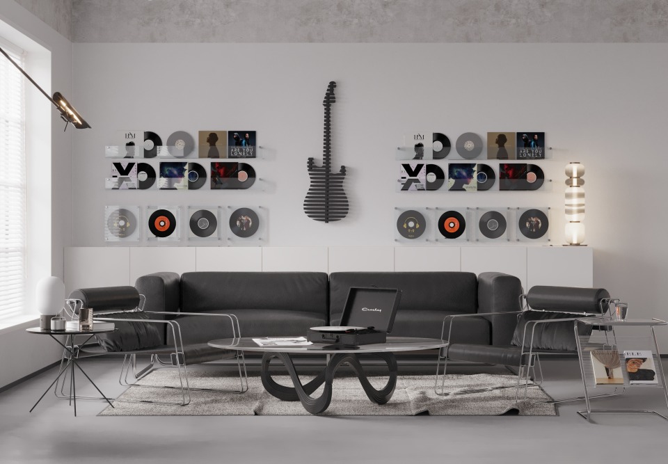 BATAMEX Elvis Parametric 3D Guitar Wall Decor Modern Sculptural Wall Art Contemporary Architectural Wall Decor for Living Room Office and Commercial Interiors (Black)