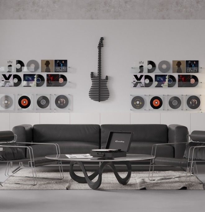 BATAMEX Elvis Parametric 3D Guitar Wall Decor Modern Sculptural Wall Art Contemporary Architectural Wall Decor for Living Room Office and Commercial Interiors (Black)