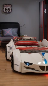 GTI twin race car bed in White with LED and rear seat, gallery photo 1