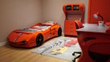 GTI twin race car bed in Red with LED and rear seat, gallery photo 6