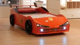 WOODY race car bed in Red with LED lights and spoiler, gallery photo 2