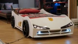 WOODY race car bed in White with LED lights and spoiler, gallery photo 5