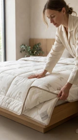 Duvetta New Zealand wool comforter Queen 88×88 in, generated lifestyle render