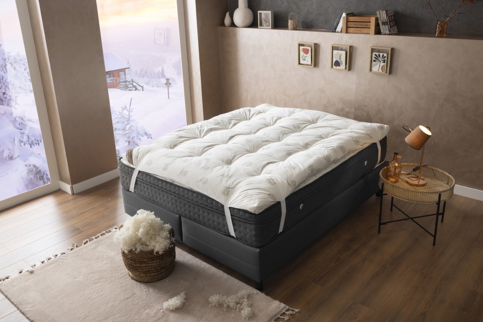 100% Natural New Zealand Wool Topper 3" Pillow Top, 1200 GSM, Breathable, Hypoallergenic, Non-Toxic Oeko-Tex 100 Certified, Handmade,4 Straps, Back Pain Relief & Temperature Regulating (King)